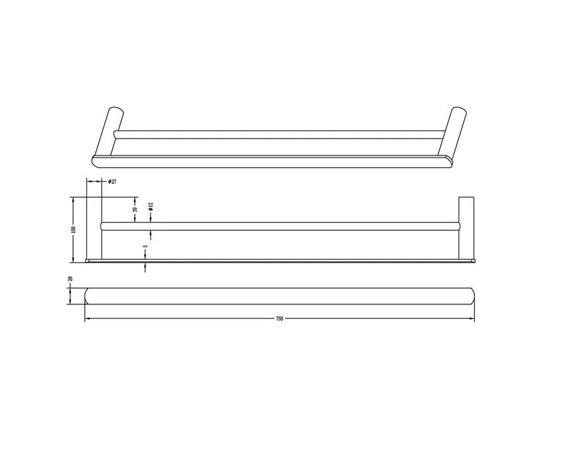 INSPIRE VETTO DOUBLE NON-HEATED TOWEL RAIL CHROME 600MM AND 750MM