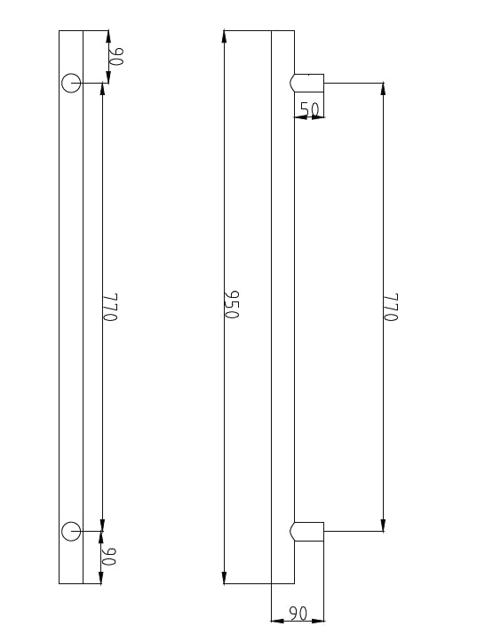RADIANT HEATING VERTICAL ROUND HEATED SINGLE TOWEL RAIL MIRROR POLISHED 950MM