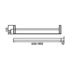 HELLYCAR ELEGANT DOUBLE NON-HEATED TOWEL RAIL CHROME 600MM AND 800MM