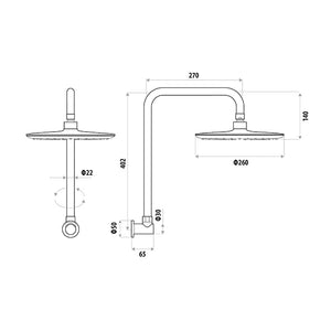 LINKWARE LOUI GOOSENECK SHOWER 260MM CHROME