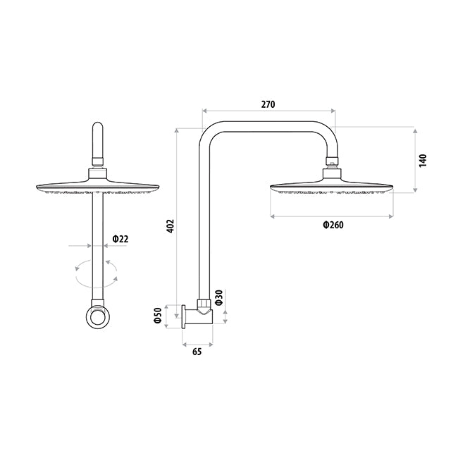 LINKWARE LOUI GOOSENECK SHOWER 260MM CHROME