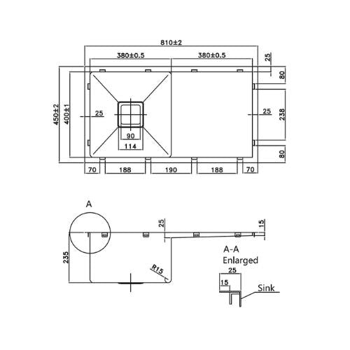 POSEIDON HANDMADE STAINLESS STEEL KITCHEN SINK 810MM