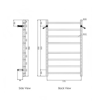 INSPIRE HEATED TOWEL RAIL 8 BAR ROUND CHROME 912MM