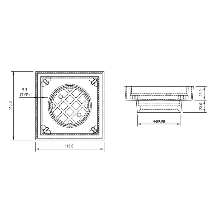 GRATES2GO CHROME COATED BRASS TILE INSERT POINT DRAIN 115MM