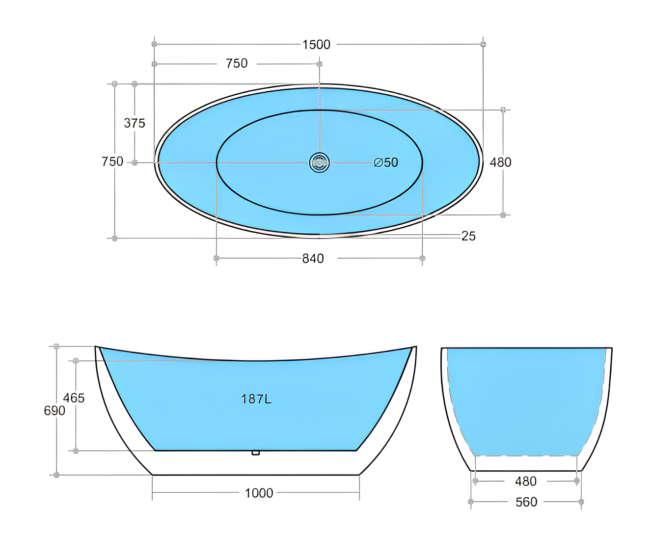 POSEIDON EVIE FREE STANDING BATH NF MATTE WHITE (AVAILABLE IN 1500MM AND 1660MM)