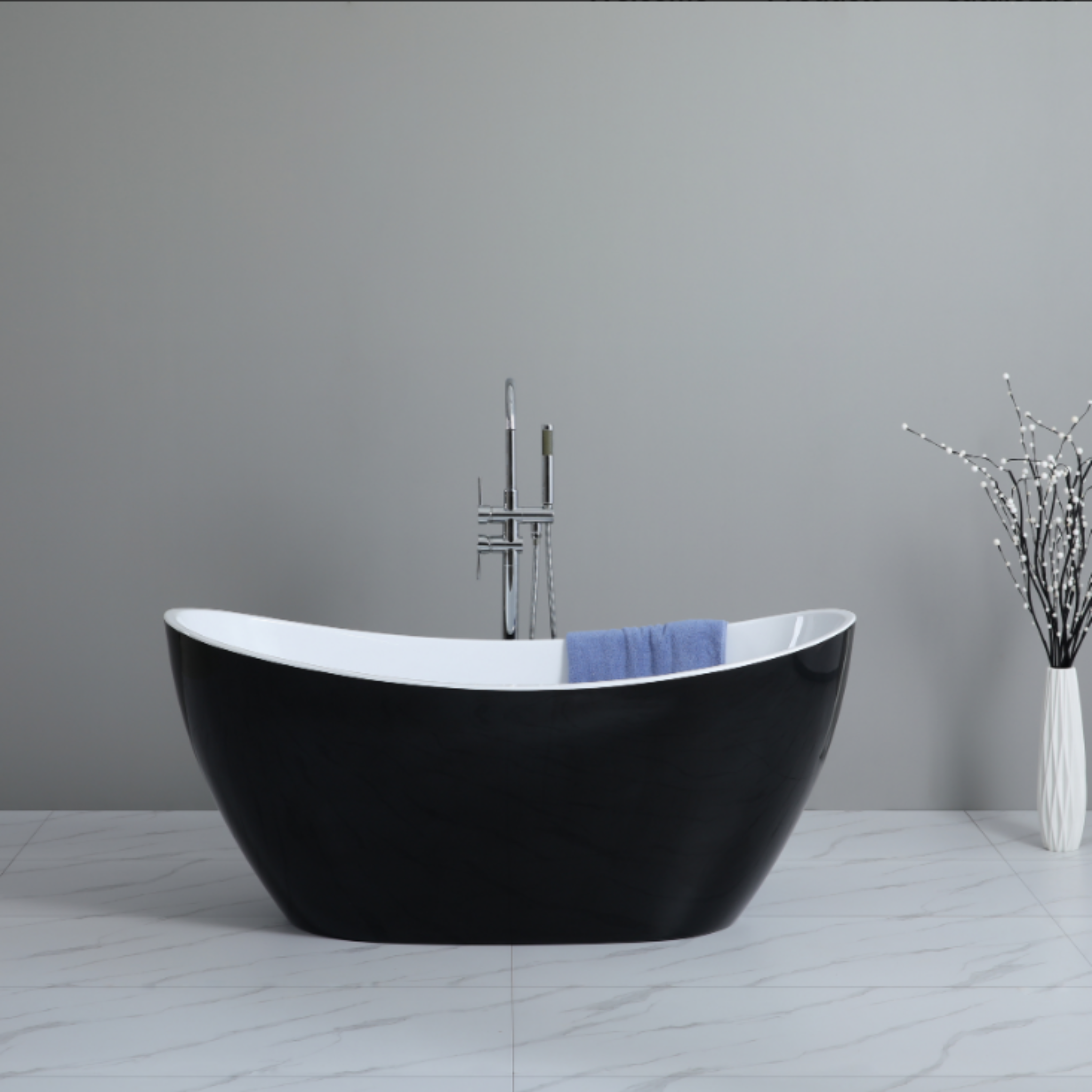 POSEIDON EVIE FREE STANDING BATHTUB GLOSS BLACK (AVAILABLE IN 1500MM AND 1660MM)