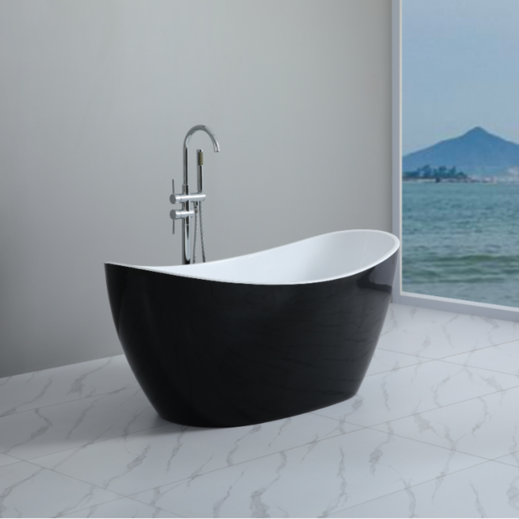 POSEIDON EVIE FREE STANDING BATHTUB GLOSS BLACK (AVAILABLE IN 1500MM AND 1660MM)