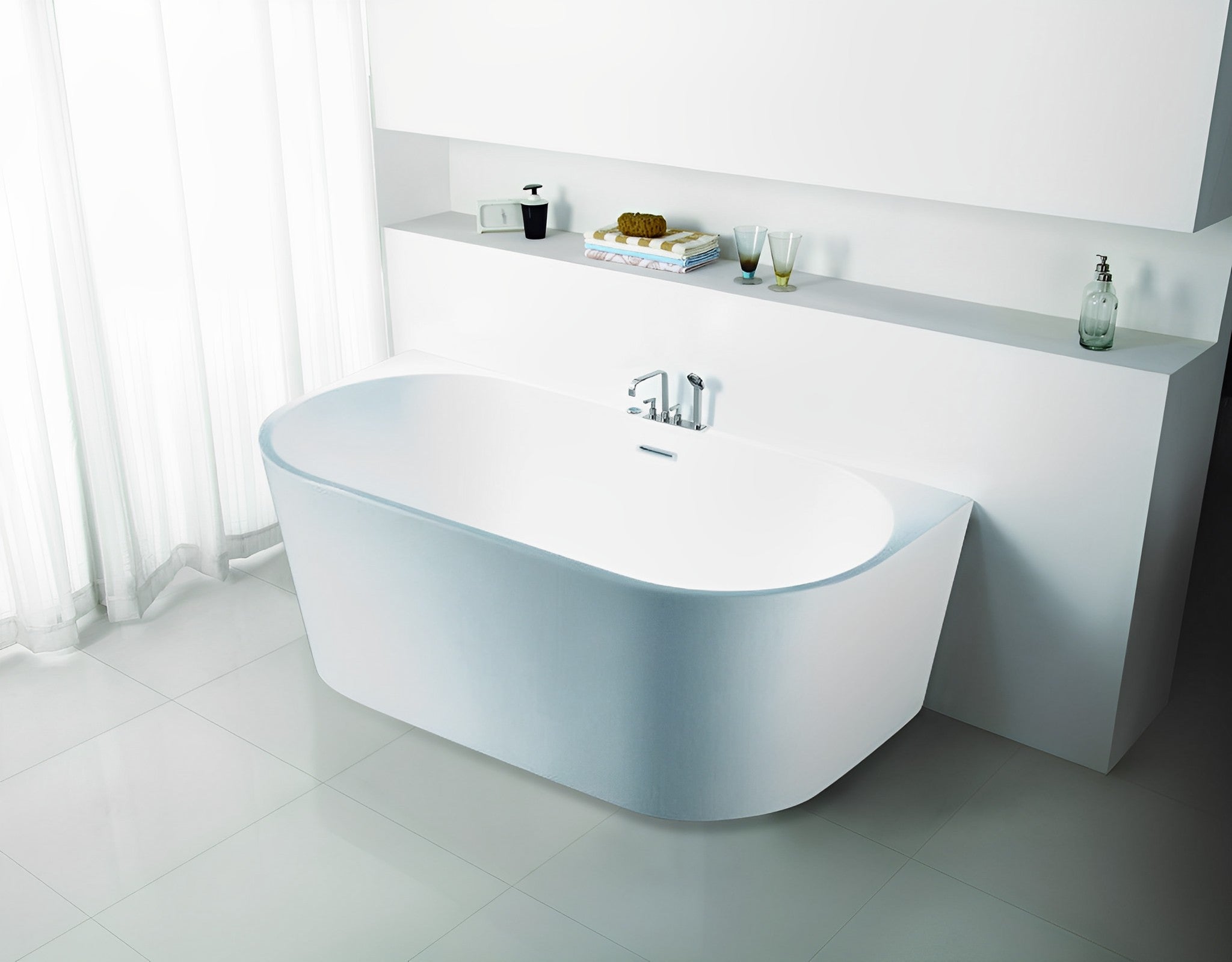 POSEIDON ELIVIA BACK TO WALL BATHTUB GLOSS WHITE (AVAILABLE IN 1490MM AND 1690MM)