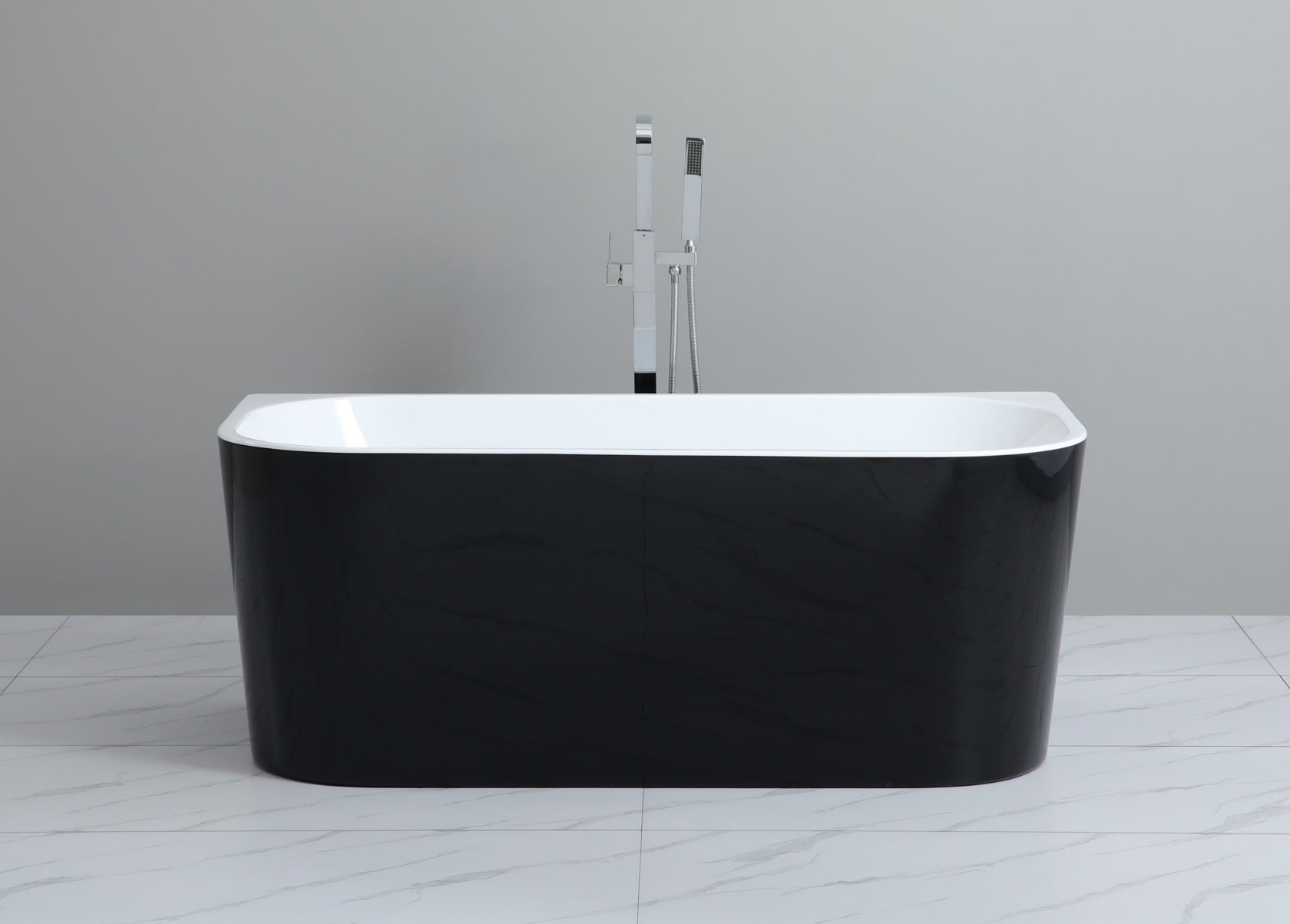 POSEIDON ELIVIA BACK TO WALL NF BATH GLOSS BLACK AND GLOSS WHITE (AVAILABLE 1500MM AND 1700MM)