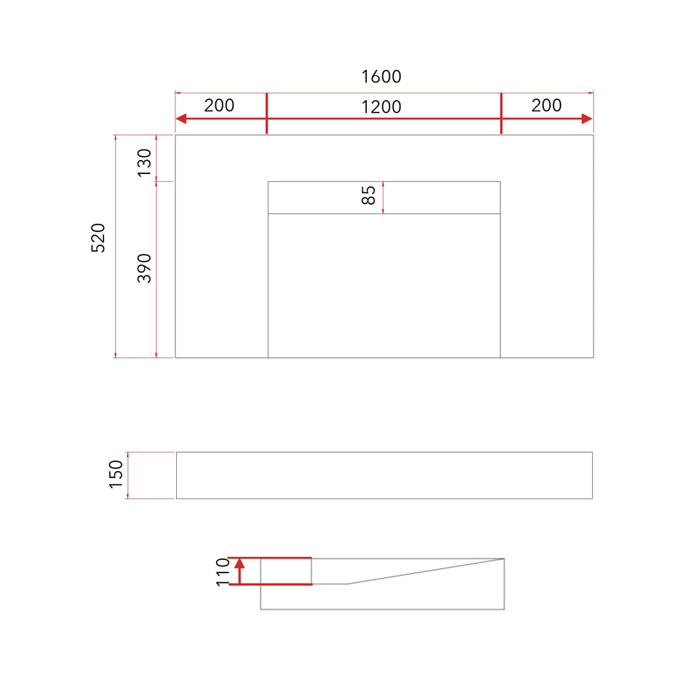 GALLARIA ELAN RECTANGULAR CARRARA WHITE STONE WASHPLANE 1600MM