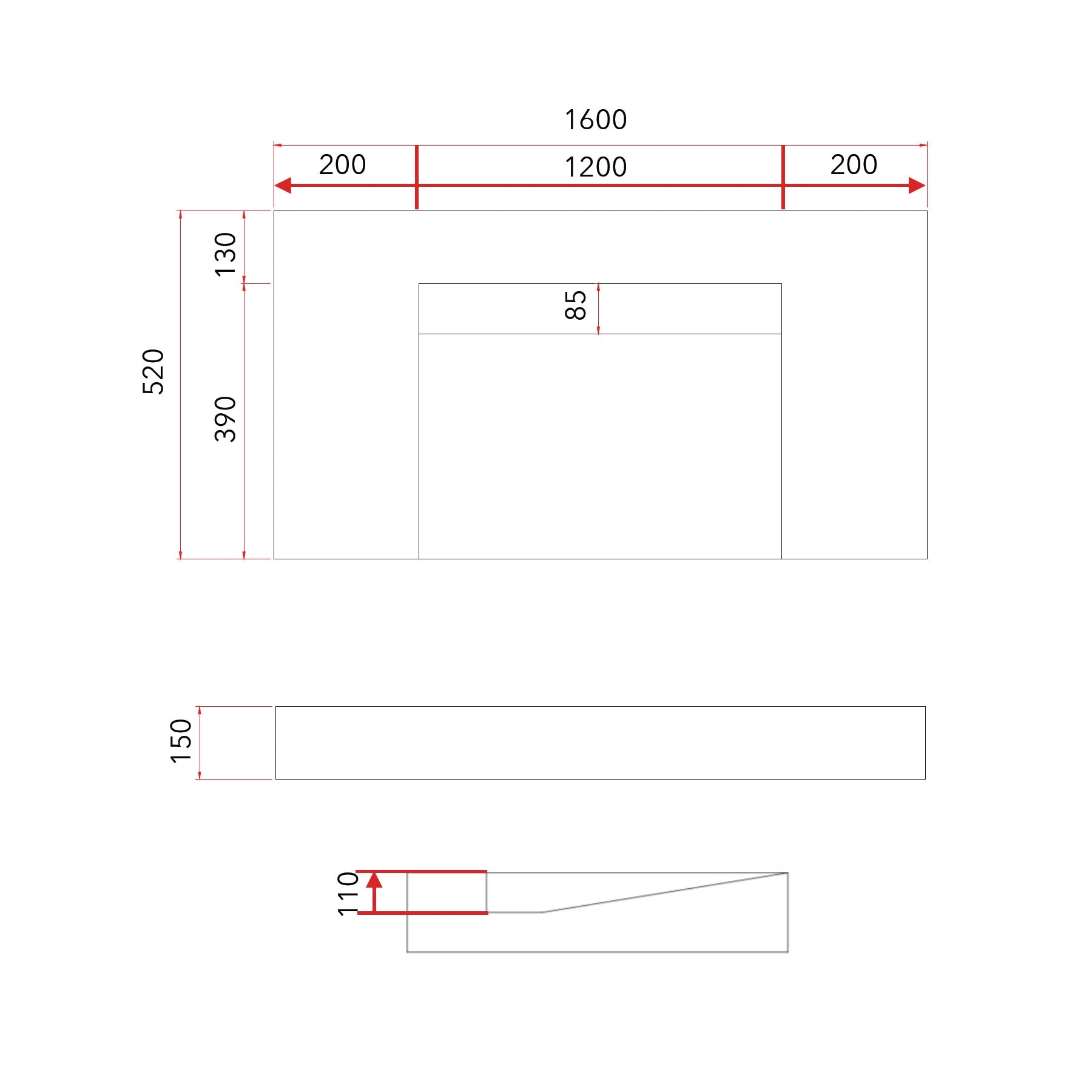 GALLARIA ELAN RECTANGULAR CARRARA WHITE STONE WASHPLANE 1600MM