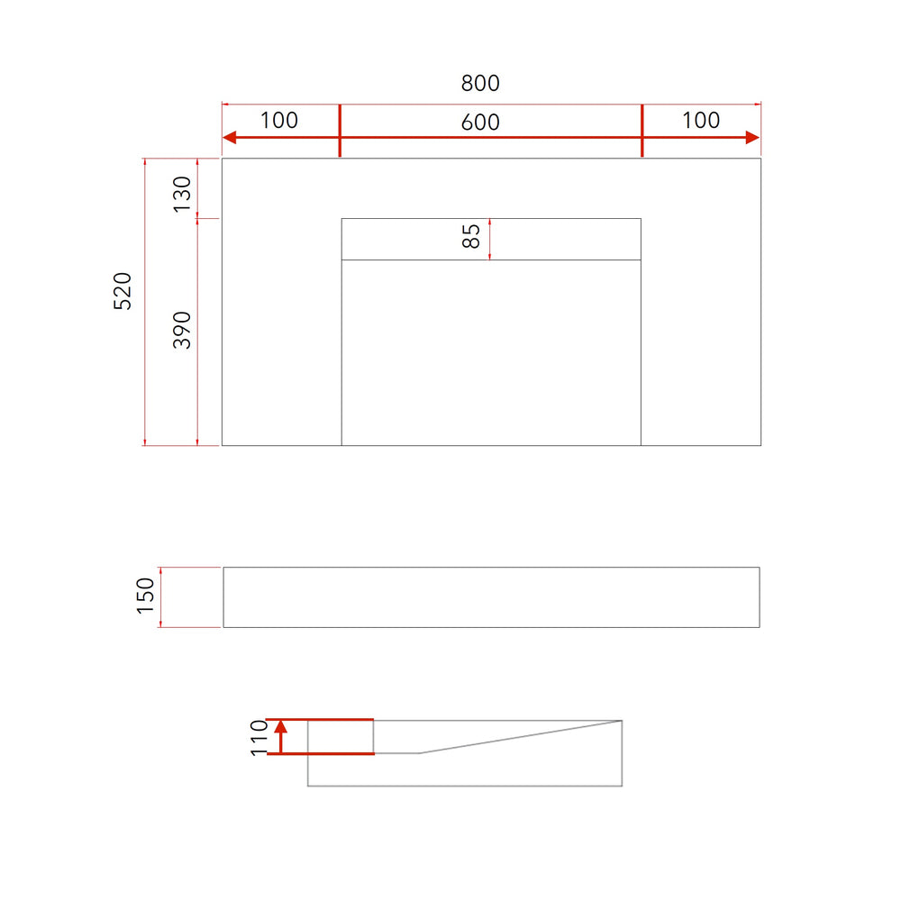 GALLARIA ELAN RECTANGULAR CARRARA WHITE STONE WASHPLANE 800MM