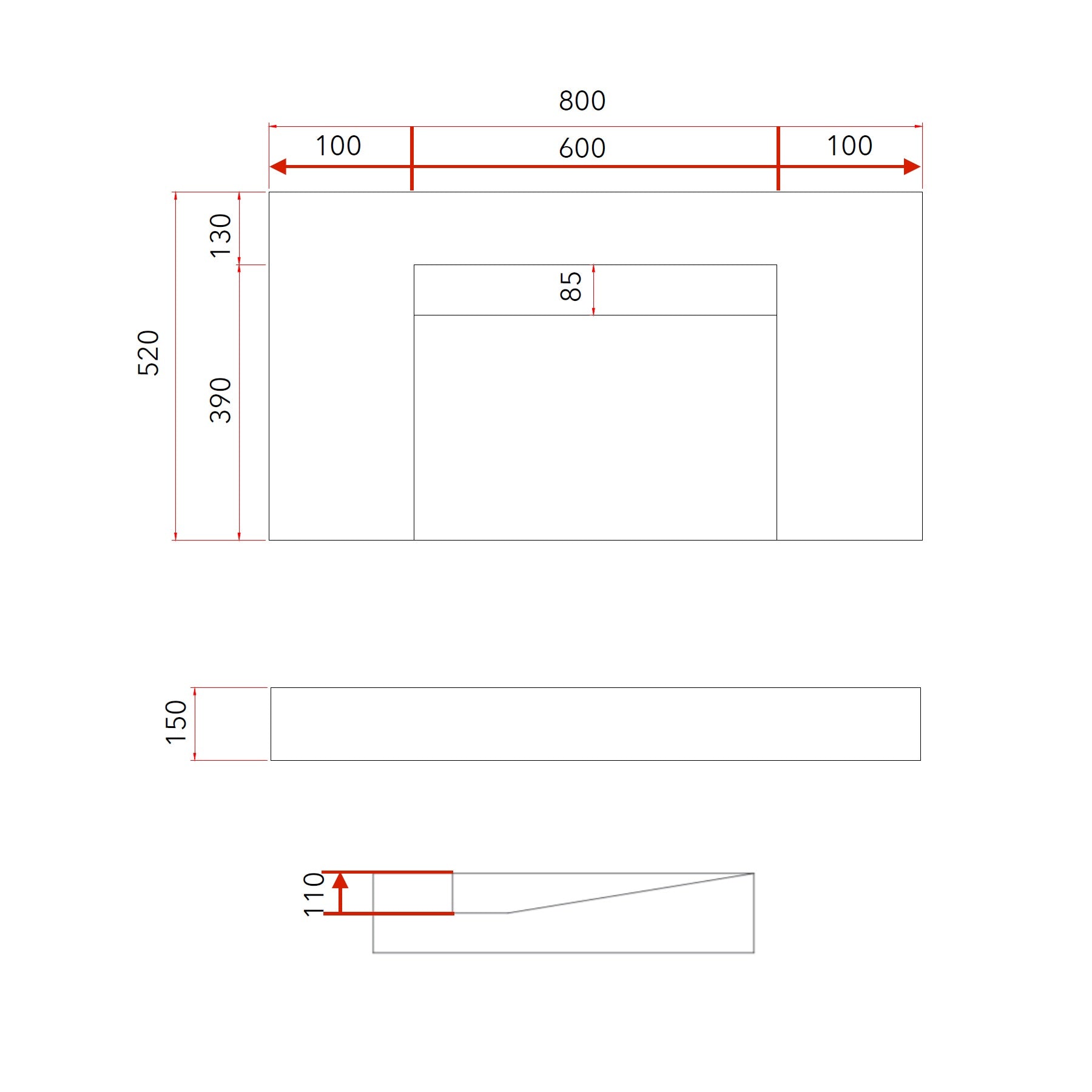 GALLARIA ELAN RECTANGULAR CARRARA WHITE STONE WASHPLANE 800MM