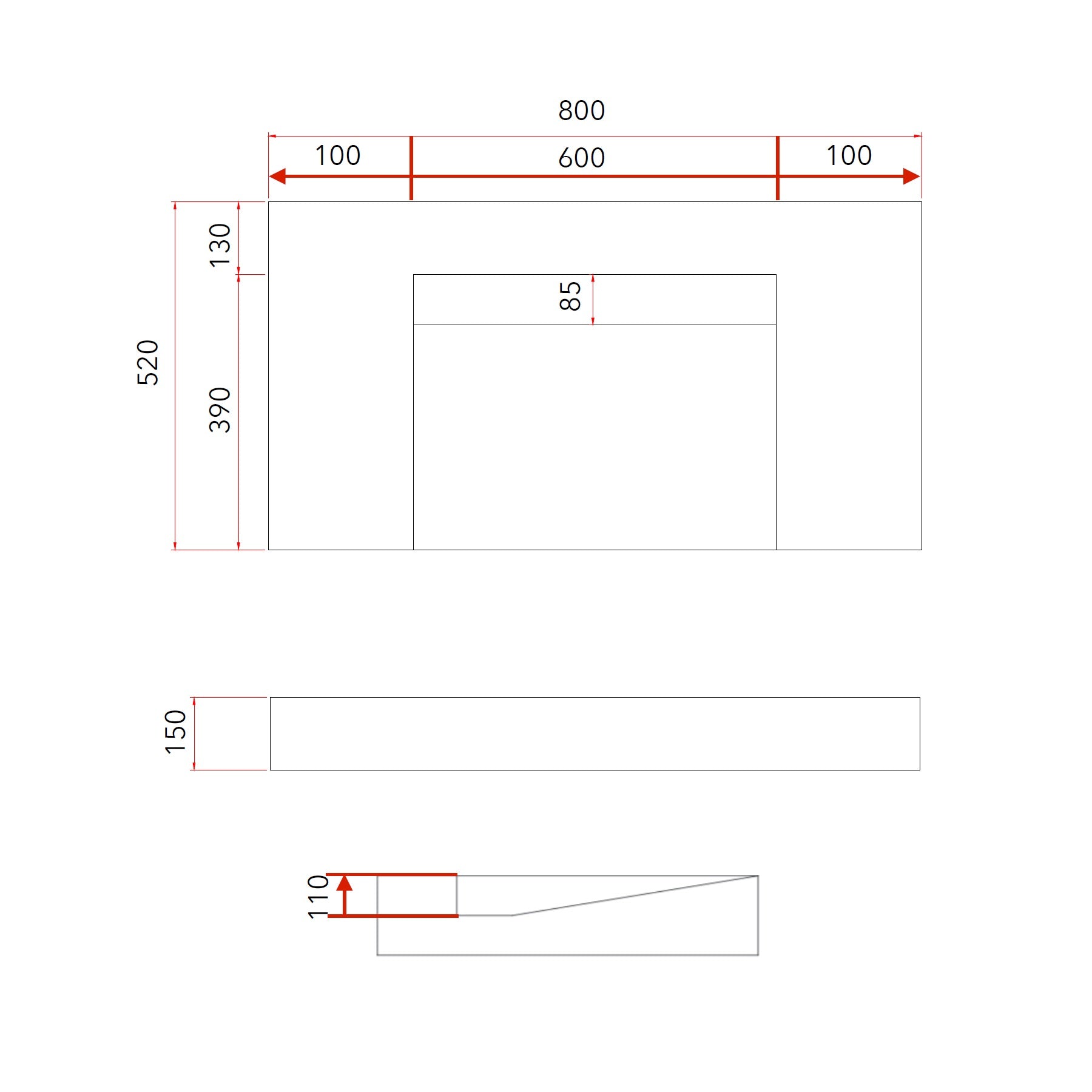 GALLARIA ELAN RECTANGULAR NEW YORK STONE WASHPLANE 800MM