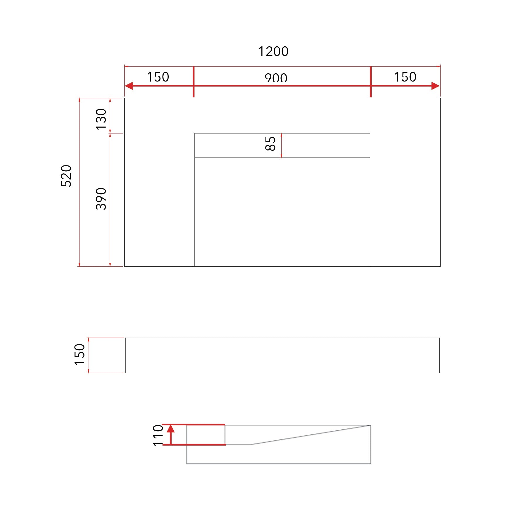 GALLARIA ELAN RECTANGULAR SUPERWHITE STONE WASHPLANE 1200MM