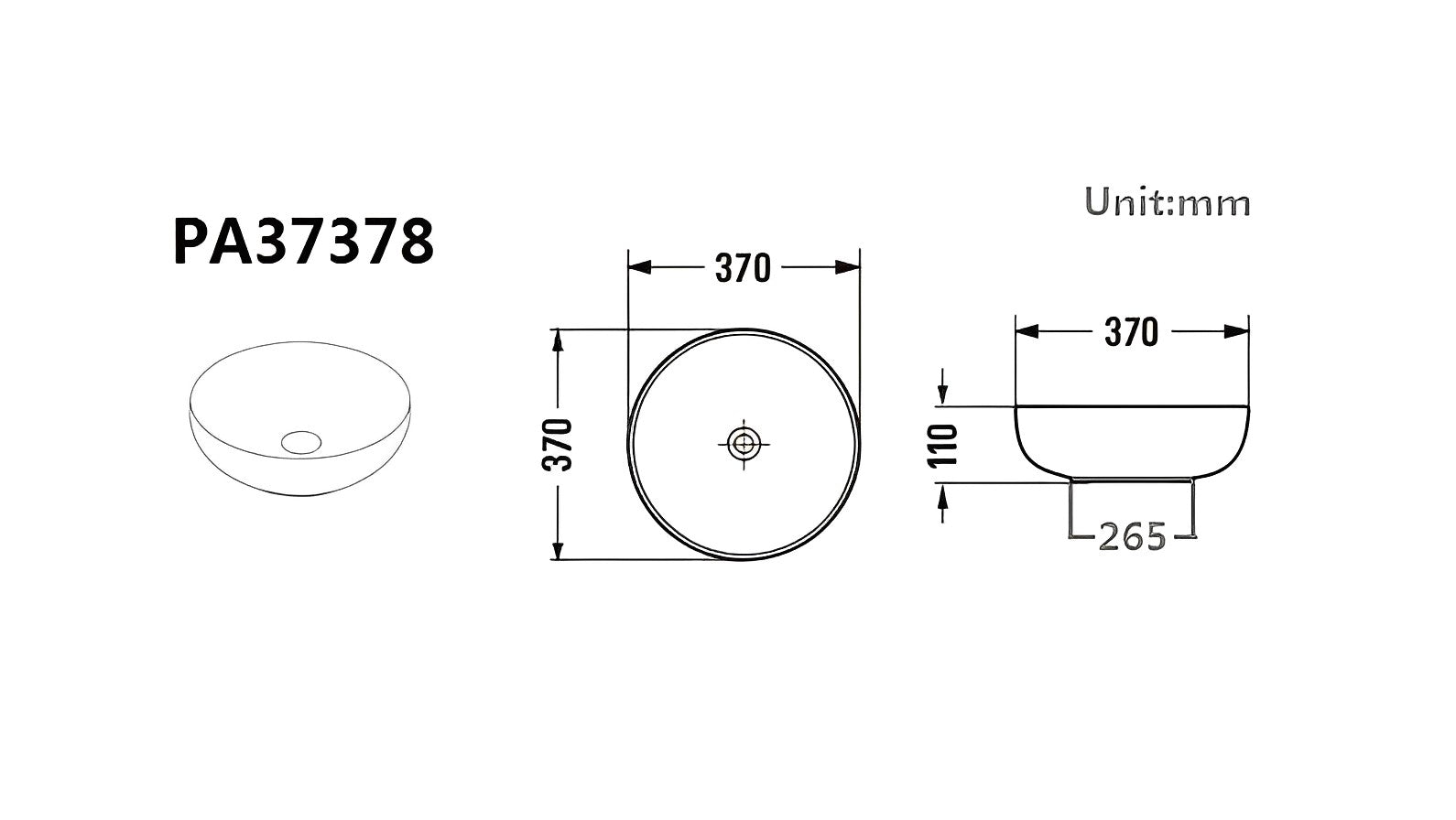 POSEIDON ROUND ABOVE COUNTER CERAMIC ART BASIN MATTE WHITE 370MM