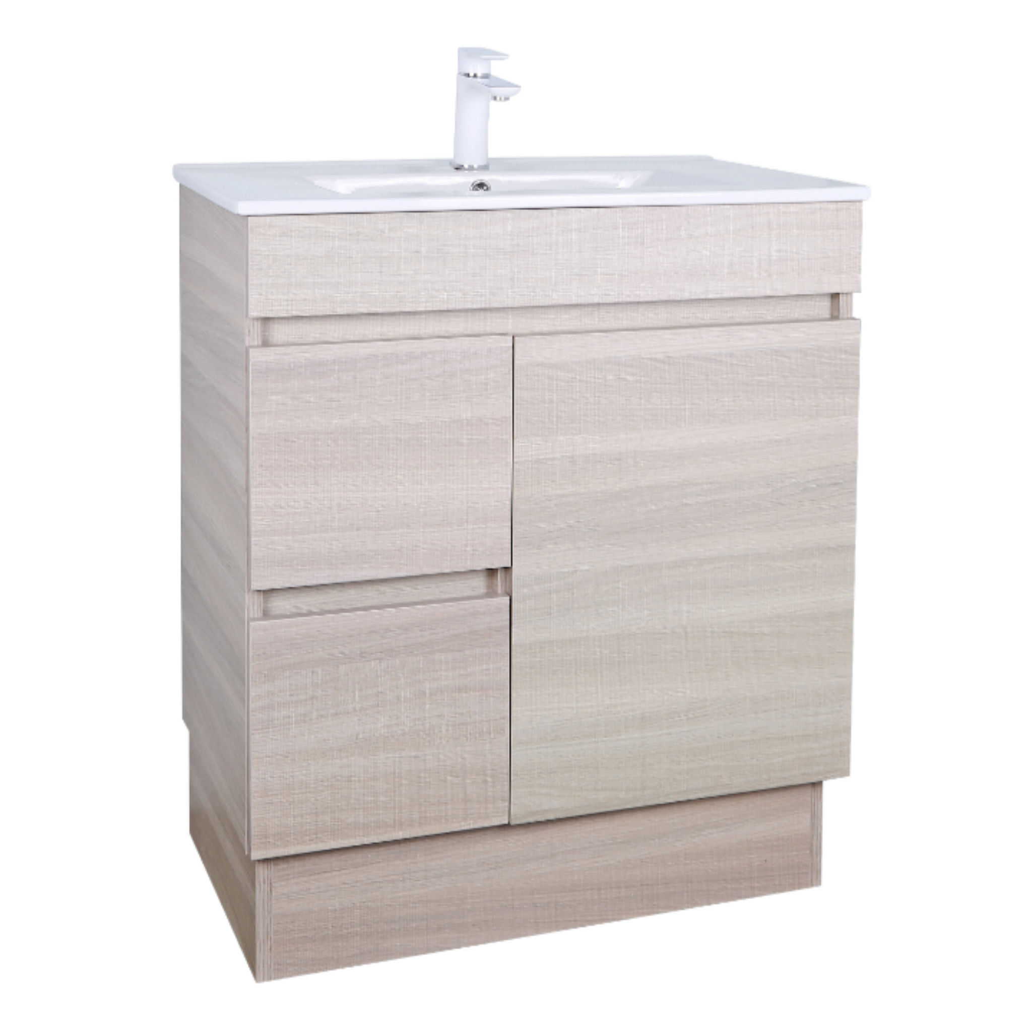 POSEIDON EVIE OAK 750MM SINGLE BOWL FLOOR STANDING VANITY (AVAILABLE IN LEFT HAND DRAWER AND RIGHT HAND DRAWER)