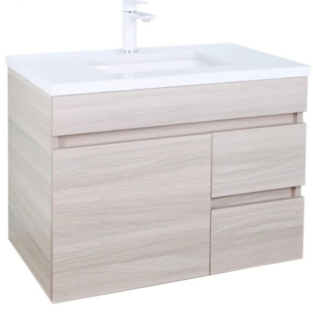 POSEIDON EVIE OAK 750MM SINGLE BOWL WALL HUNG VANITY (AVAILABLE IN LEFT AND RIGHT HAND DRAWER)
