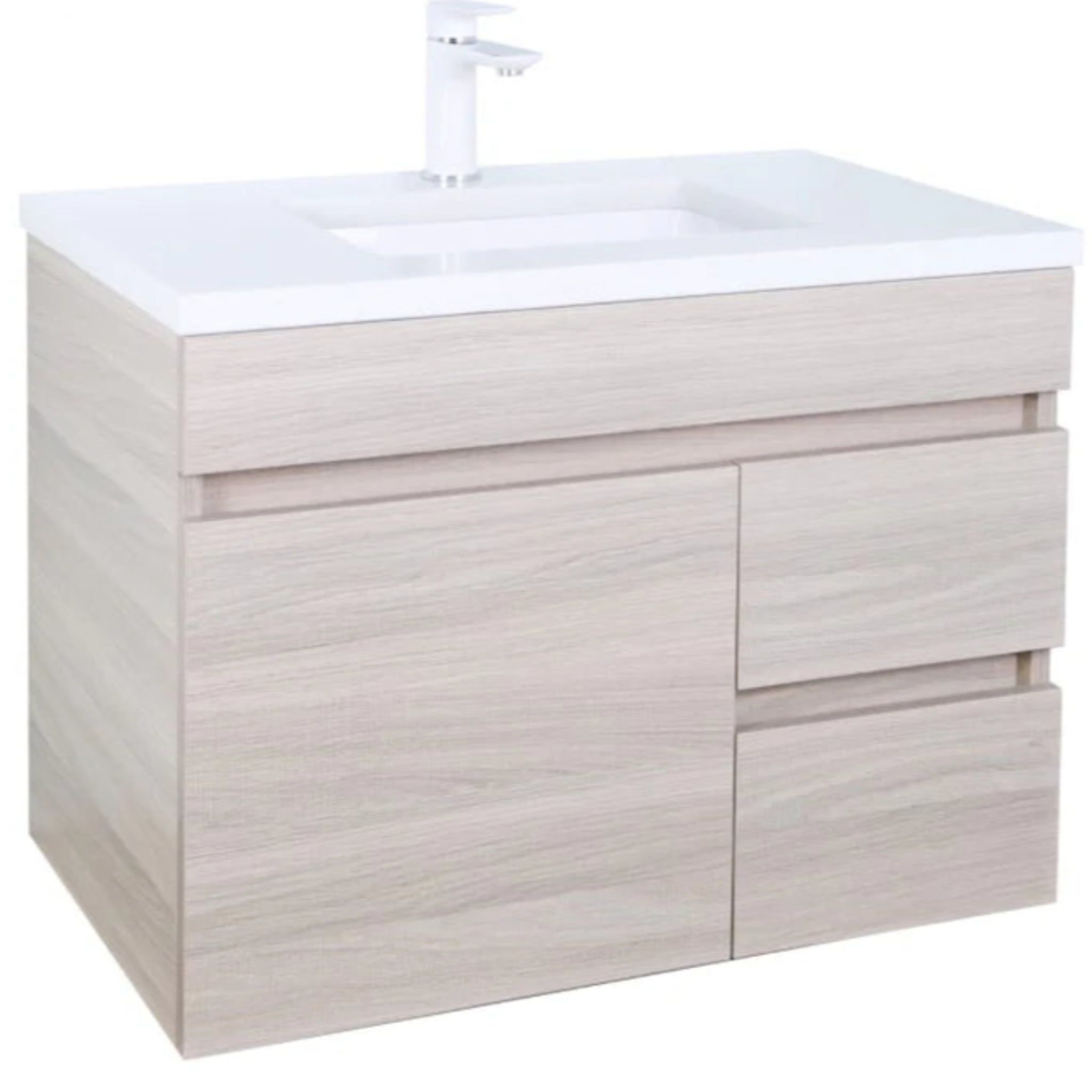 POSEIDON EVIE OAK 750MM SINGLE BOWL WALL HUNG VANITY (AVAILABLE IN LEFT AND RIGHT HAND DRAWER)