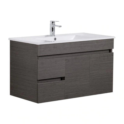POSEIDON EVIE DARK BROWN 900MM SINGLE BOWL WALL HUNG VANITY (AVAILABLE IN LEFT HAND DRAWER AND RIGHT HAND DRAWER)
