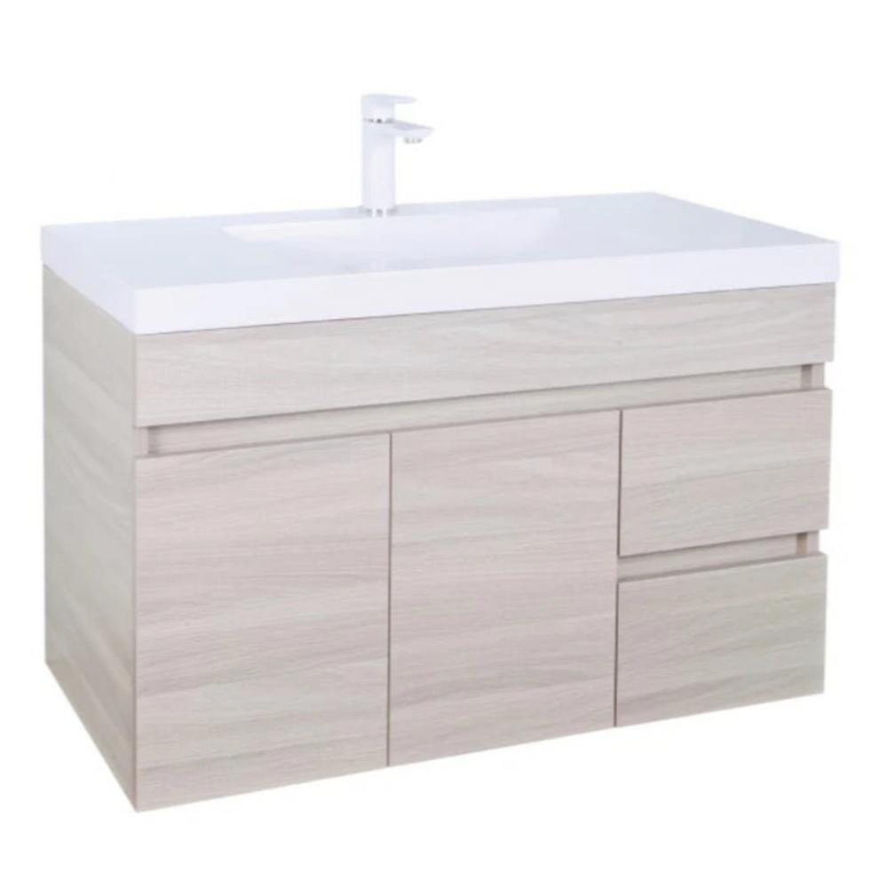 POSEIDON EVIE OAK 900MM SINGLE BOWL WALL HUNG VANITY (AVAILABLE IN LEFT AND RIGHT HAND DRAWER)