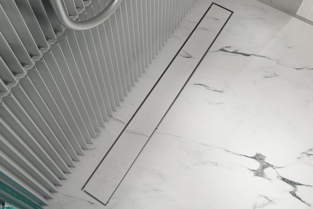 LINSOL EZYFLOW TILE INSERT CHANNEL GRATE  BRUSHED STAINLESS 1000MM