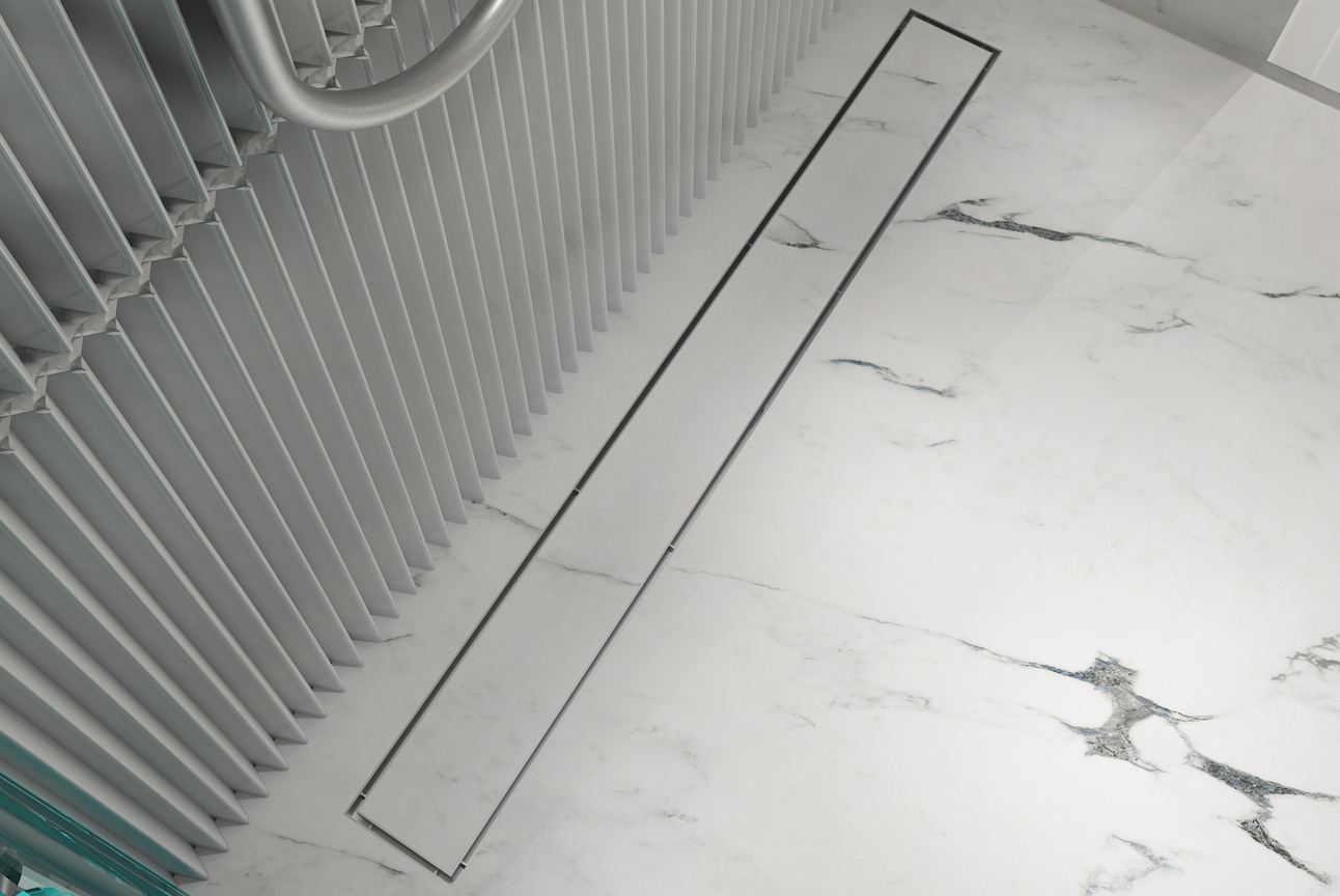 LINSOL EZYFLOW TILE INSERT CHANNEL GRATE  BRUSHED STAINLESS 1000MM