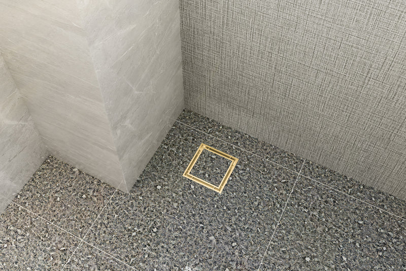 LINSOL EZYFLOW SQUARE TILE INSERT GRATE BRUSHED BRASS 110MM