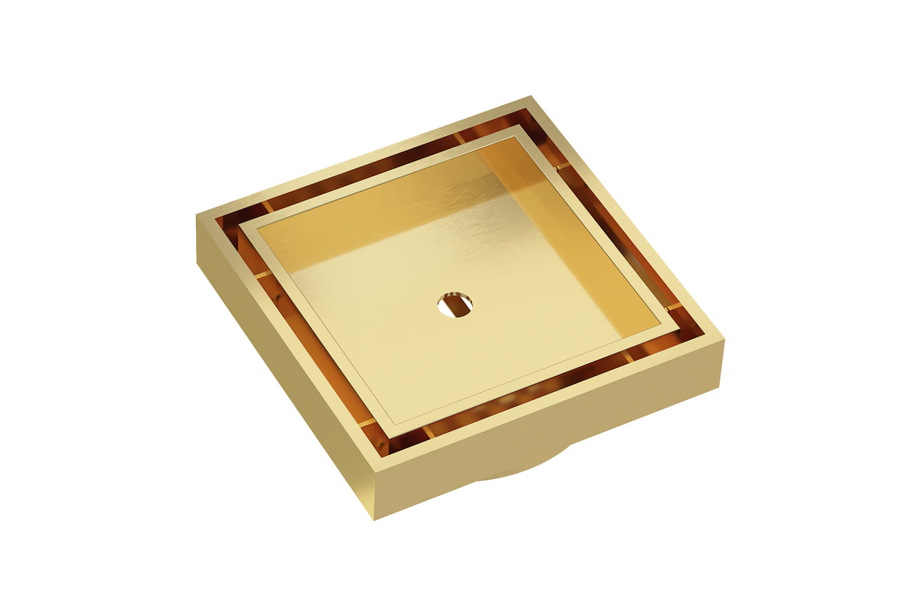 LINSOL EZYFLOW SQUARE TILE INSERT GRATE BRUSHED BRASS 110MM