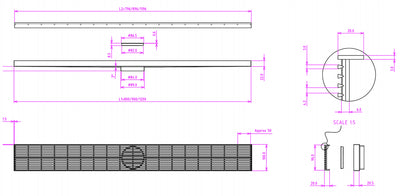 LINSOL EZYFLOW HEELGUARD CHANNEL GRATE BRUSHED STAINLESS 1200MM