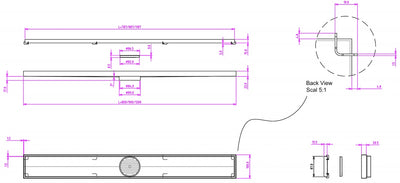 LINSOL EZYFLOW TILE INSERT CHANNEL GRATE BRUSHED BRASS 900MM