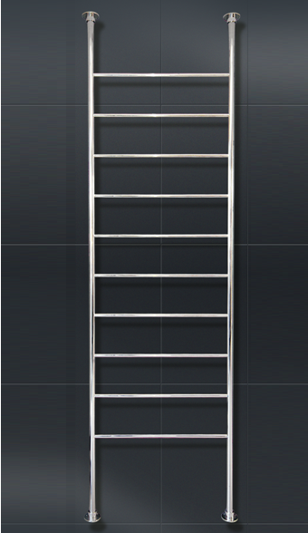 RADIANT HEATING 10-BARS ROUND HEATED FLOOR TO CEILING TOWEL RAIL CHROME 500MM, 600MM AND 700MM