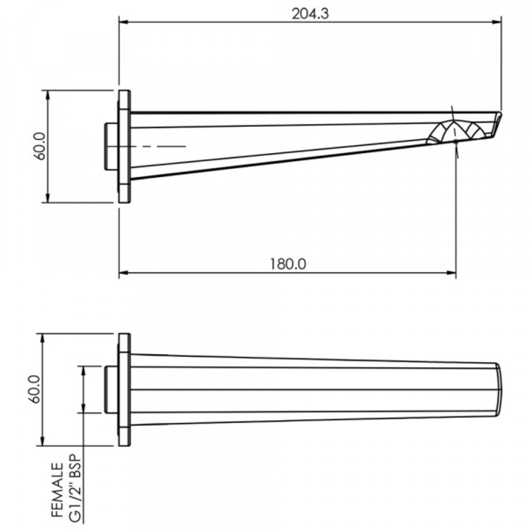 FELTON AXISS BATH SPOUT 1/2" 204MM MATTE BLACK