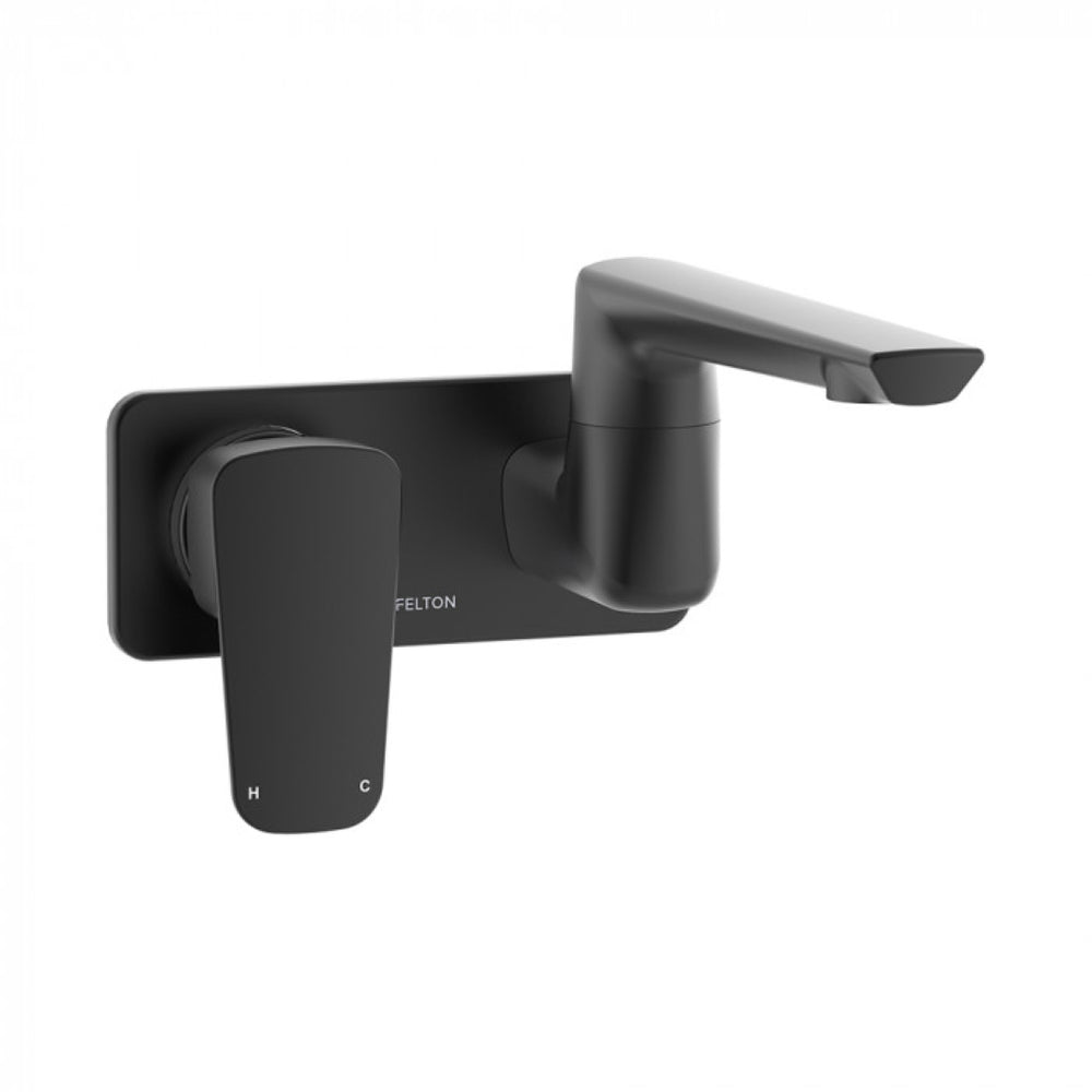 FELTON AXISS WALL MOUNTED SWIVEL BASIN / BATH MIXER 231MM MATTE BLACK