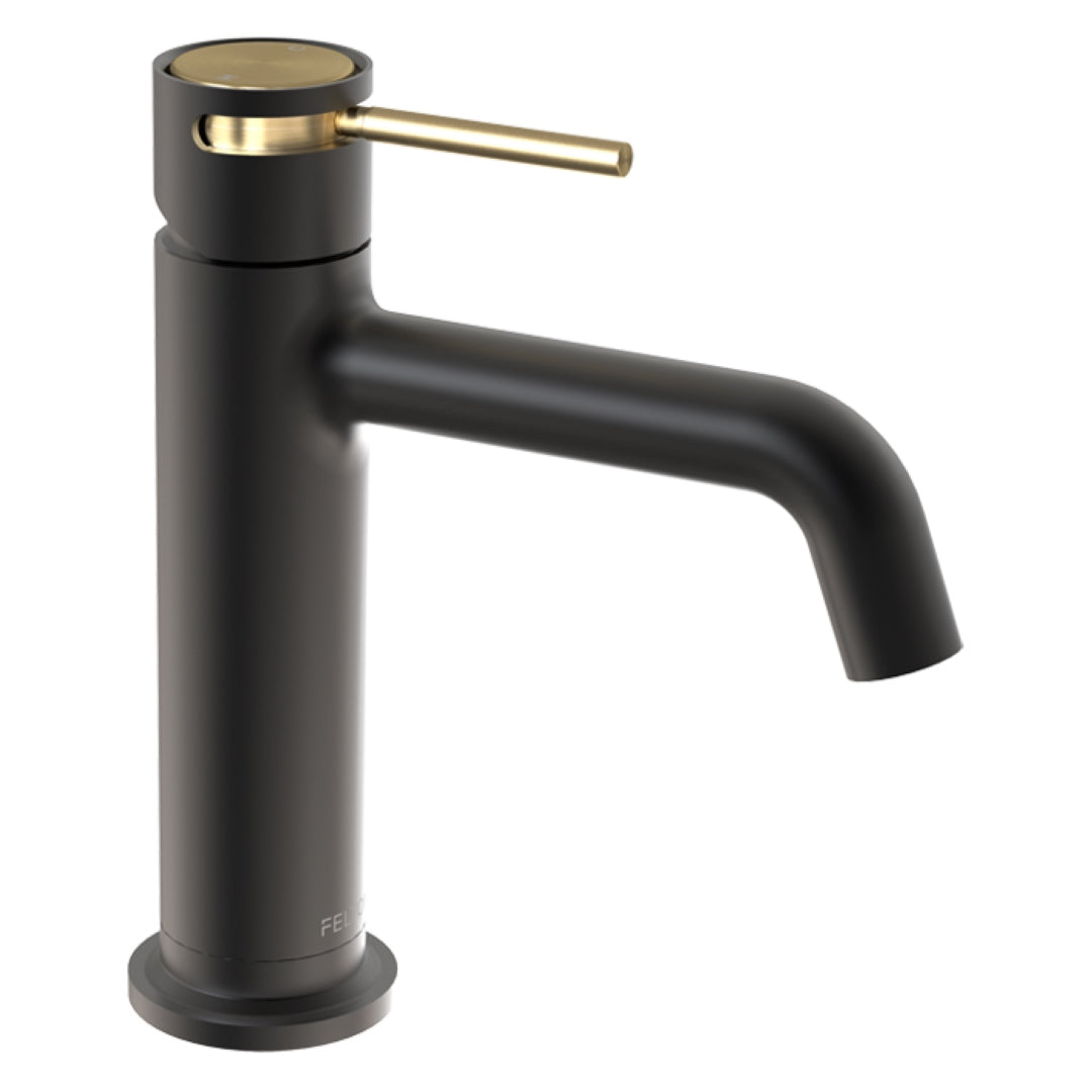 FELTON TATE BASIN MIXER BLACK AND BRUSHED GOLD