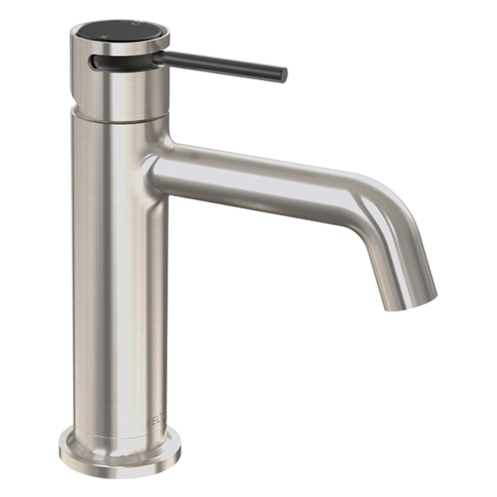 FELTON TATE BASIN MIXER 177MM BRUSHED NICKEL AND BLACK