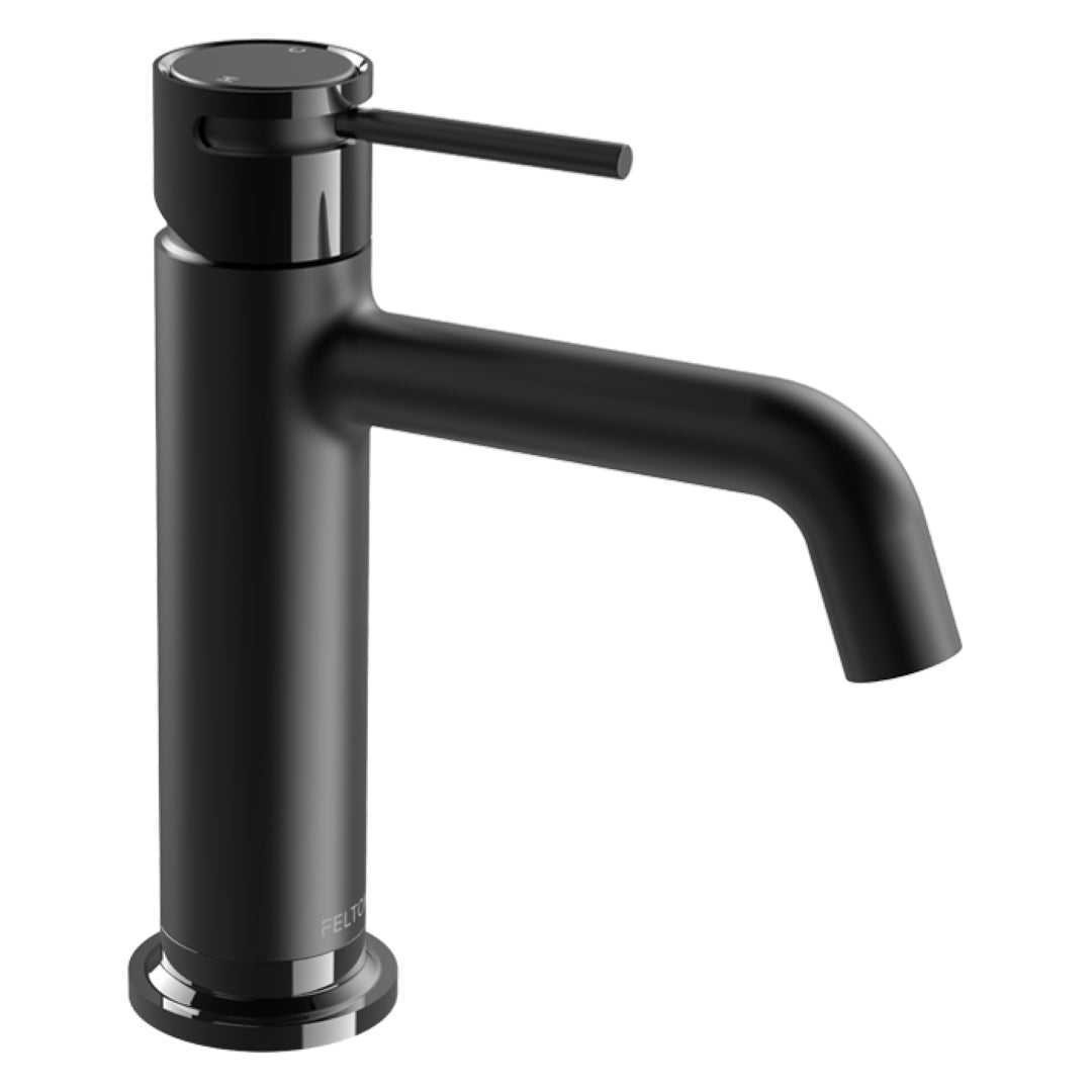 FELTON TATE BASIN MIXER 177MM MATTE BLACK AND GLOSS BLACK