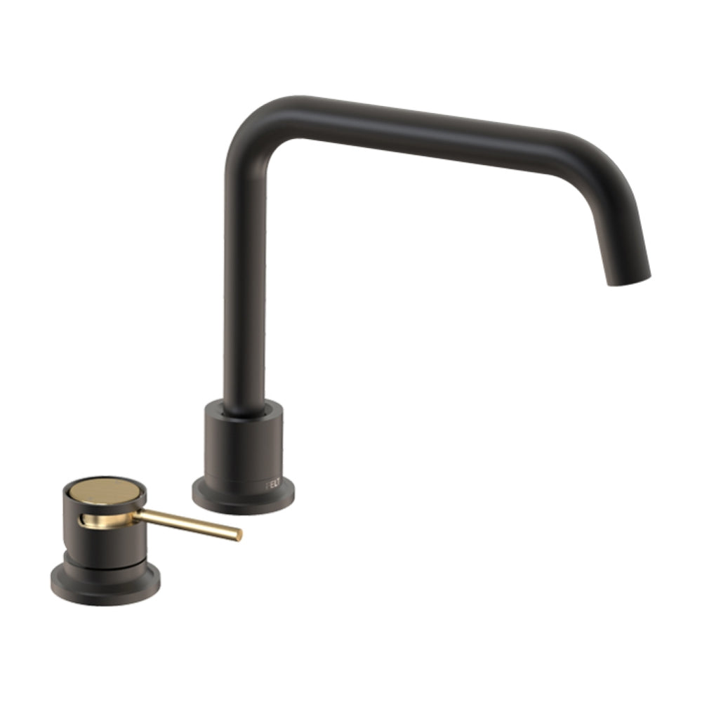 FELTON TATE DECK MOUNTED MIXER 300MM BLACK AND BRUSHED GOLD