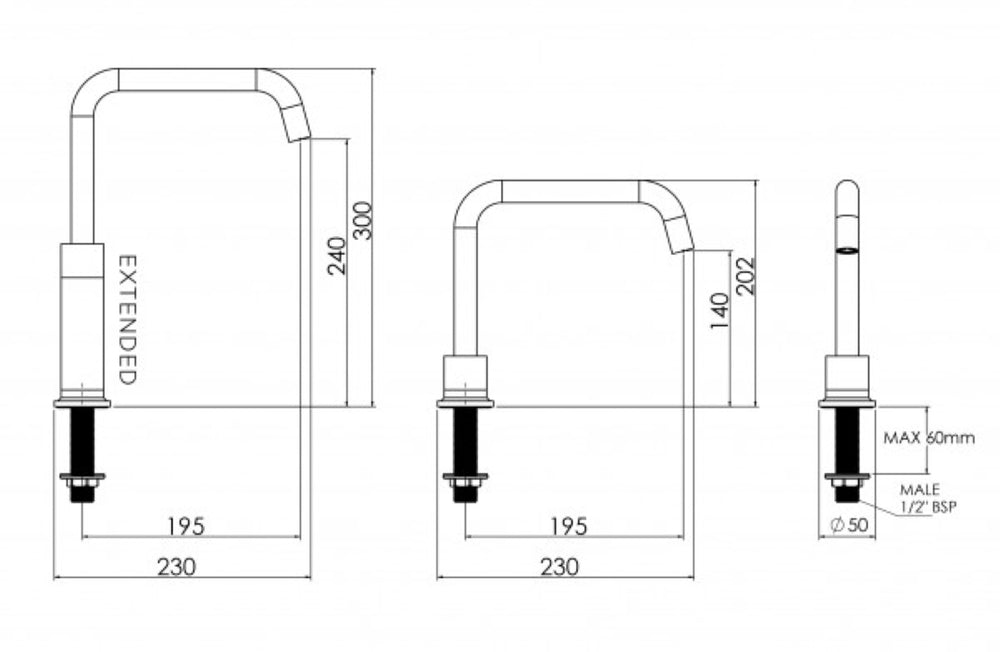 FELTON TATE DECK MOUNTED SPOUT 300MM MATTE BLACK