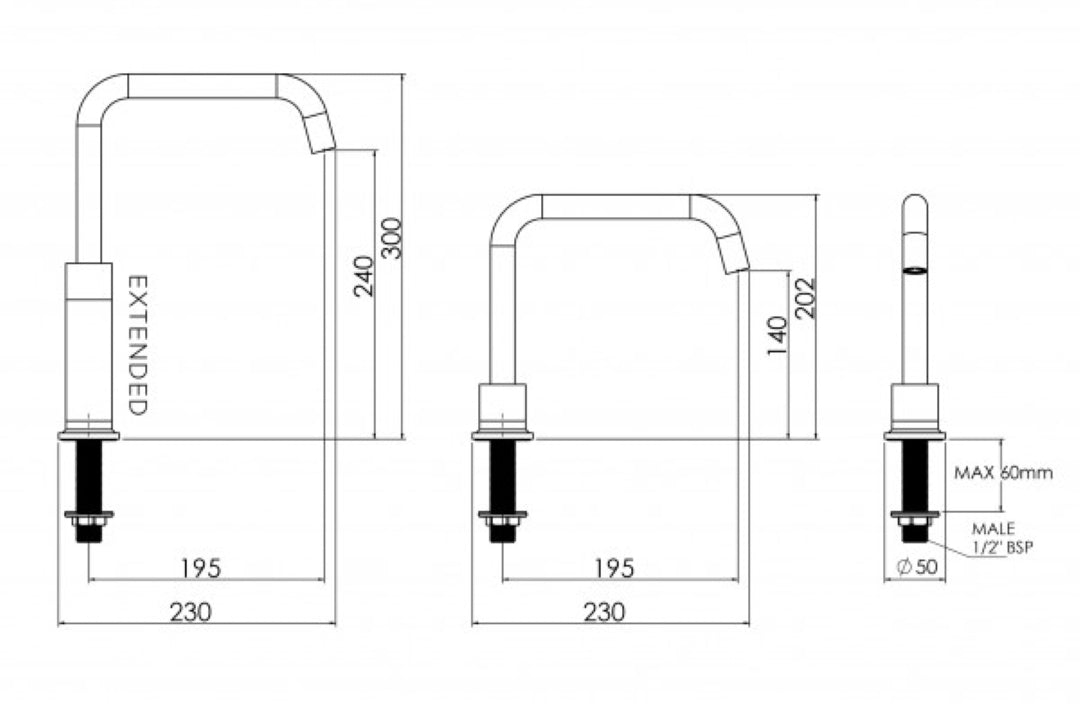 FELTON TATE DECK MOUNTED SPOUT BLACK AND GLOSS BLACK