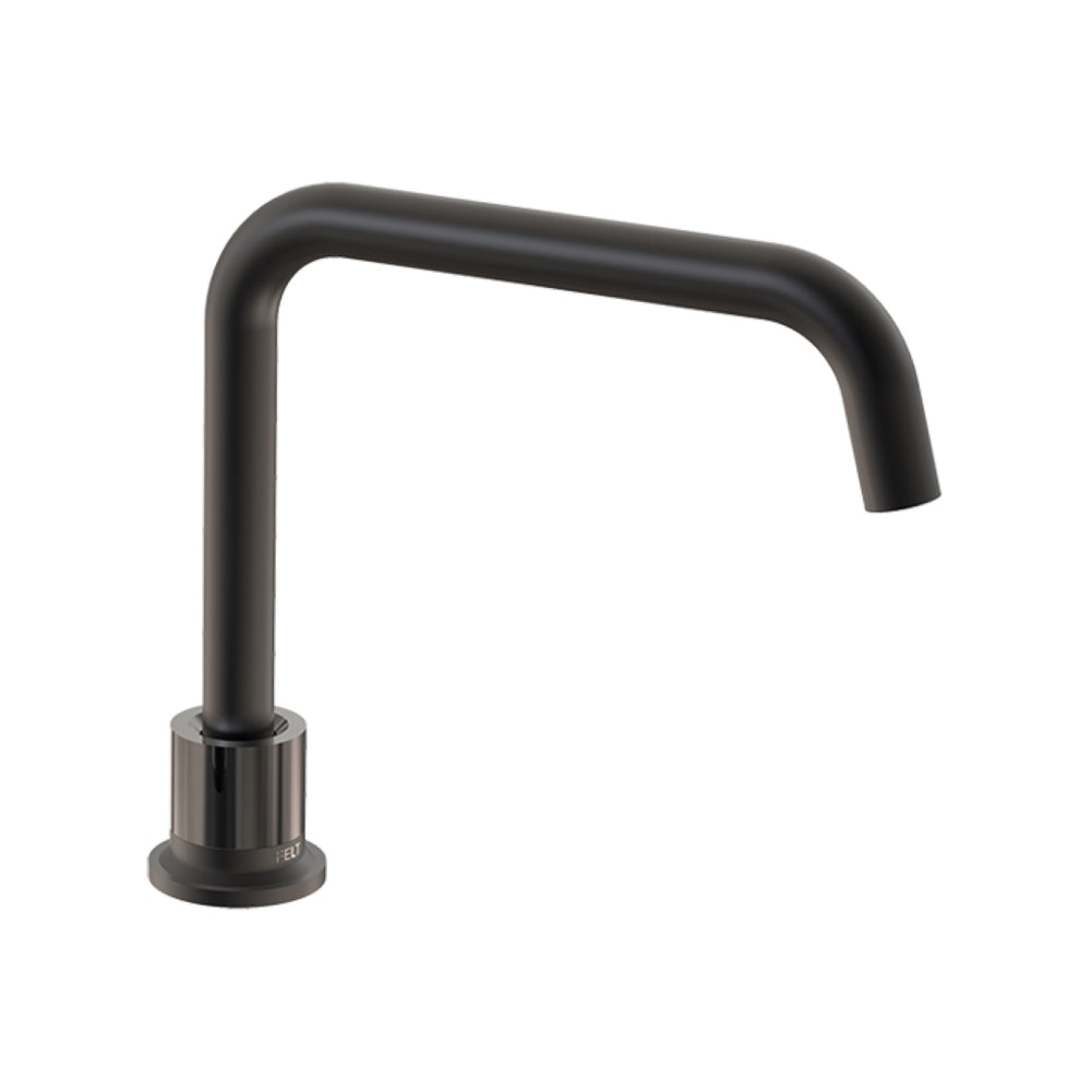 FELTON TATE DECK MOUNTED SPOUT 300MM BLACK AND GLOSS BLACK