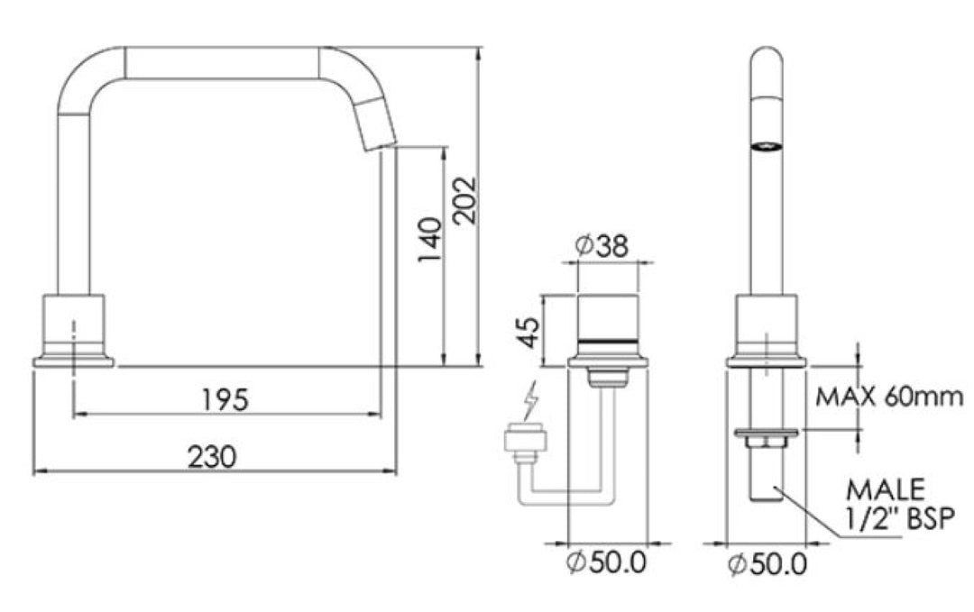 FELTON TATE DIGITAL DECK MOUNTED MIXER 202MM BRUSHED GOLD
