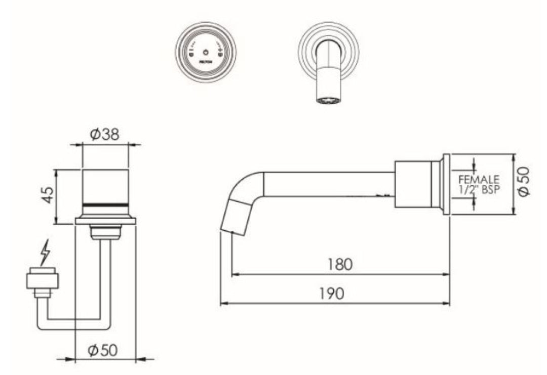 FELTON TATE DIGITAL WALL MOUNTED MIXER GUN METAL 180MM