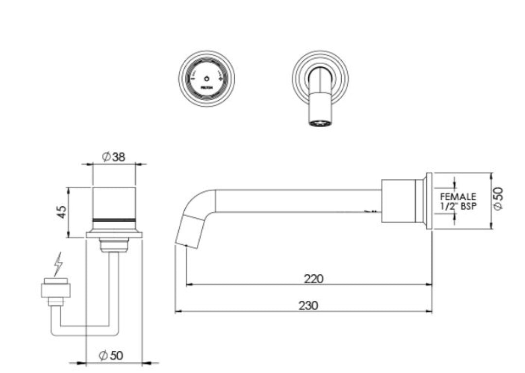 FELTON TATE DIGITAL WALL MOUNTED MIXER BRUSHED BRONZE 220MM