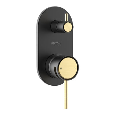 FELTON TATE DIVERTER MIXER 139MM BLACK AND BRUSHED GOLD