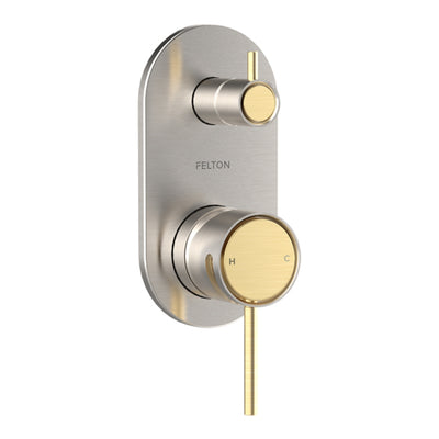 FELTON TATE DIVERTER MIXER 139MM BRUSHED NICKEL AND BRUSHED GOLD