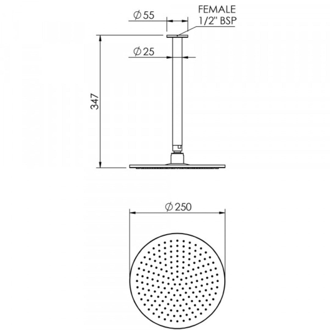 FELTON TATE RAIN HEAD CEILING MOUNTED 250MM MATTE BLACK