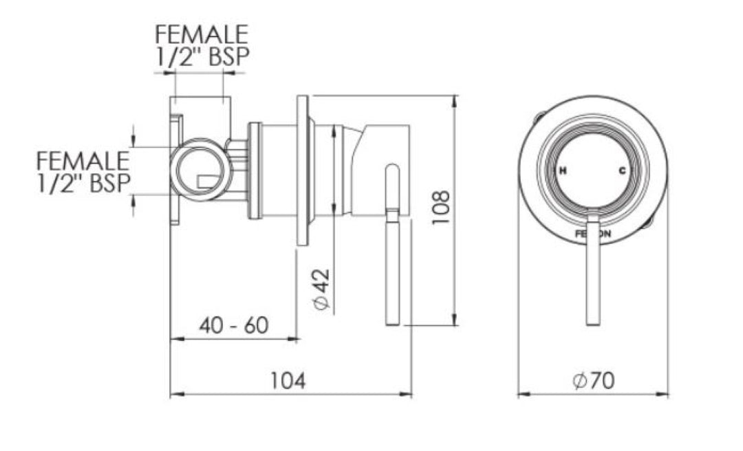 FELTON TATE SHOWER MIXER GUN METAL