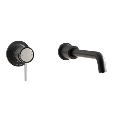 FELTON TATE WALL MOUNTED BASIN / BATH MIXER 220MM BLACK AND BRUSHED NICKEL