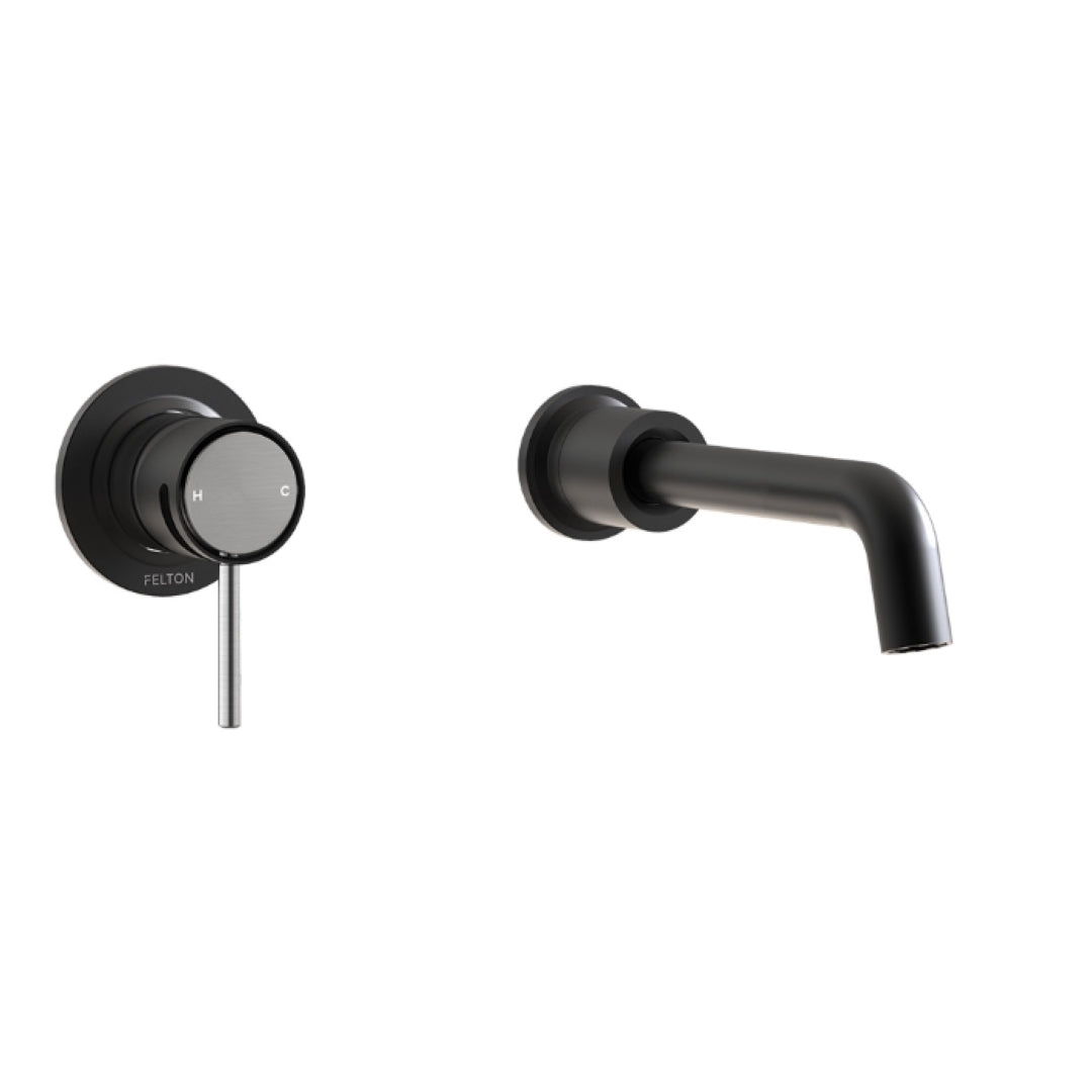 FELTON TATE WALL MOUNTED BASIN / BATH MIXER 220MM BLACK AND GUN METAL